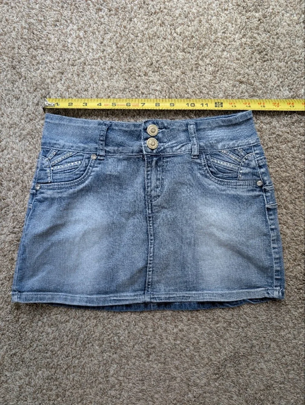 Y2K Denim Mini Skirt‎ in Light Blue Wash With Rhinestones- Sz 5, Bratz Festival